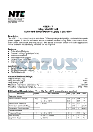 NTE7117 datasheet - Integrated Circuit Switched-Mode Power Supply Controller