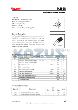 K2698 datasheet - Silicon N-Channel MOSFET