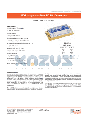 MOR2805D/ES datasheet - MOR Single and Dual DC/DC Converters