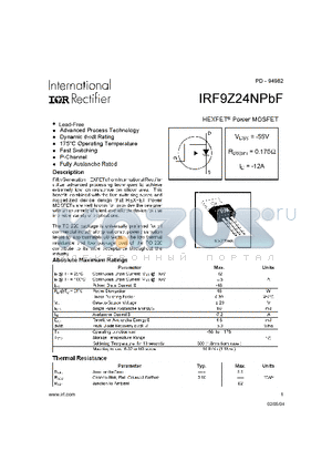 IRF9Z24NPBF datasheet - HEXFET Power MOSFET