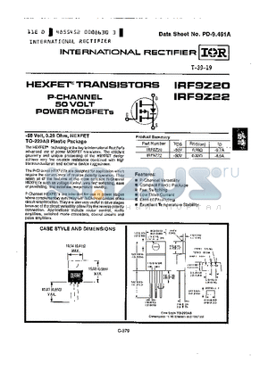 IRF9Z22 datasheet - P-CHANNEL 50 VOLT POWER MOSFETs