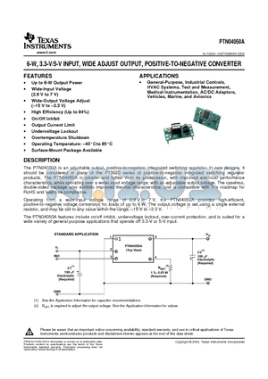 PTN04050AAS datasheet - 6-W, 3.3-V/5-V INPUT, WIDE ADJUST OUTPUT, POSITIVE-TO-NEGATIVE CONVERTER