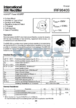 IRF9640S datasheet - Power MOSFET(Vdss=-200V, Rds(on)=0.50ohm, Id=-11A)