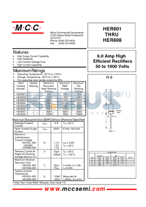 HER601 datasheet - 6.0 Amp High Efficient Rectifiers 50 to 1000 Volts
