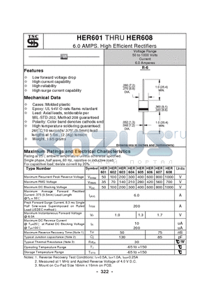HER601 datasheet - 6.0 AMPS. High Efficient Rectifiers