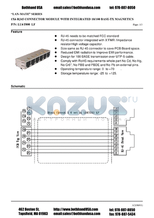 LU6T000LF datasheet - 1X6 RJ45 CONNECTOR MODULE WITH INTEGRATED 10/100 BASE-TX MAGNETICS