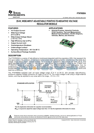 PTN78020AAH datasheet - 25-W, WIDE-INPUT ADJUSTABLE POSITIVE-TO-NEGATIVE VOLTAGE REGULATOR MODULE