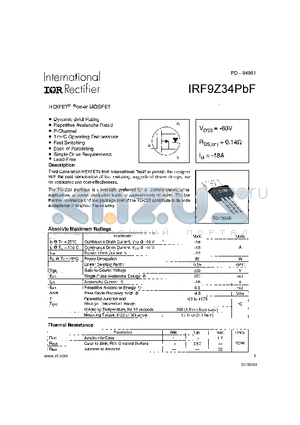 IRF9Z34PBF datasheet - HEXFET^ Power MOSFET