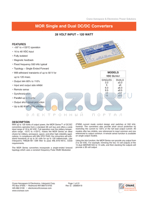 MOR2805SY/ES datasheet - MOR Single and Dual DC/DC Converters