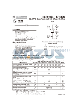 HER601G_10 datasheet - 6.0 AMPS. Glass Passivated High Efficient Rectifiers