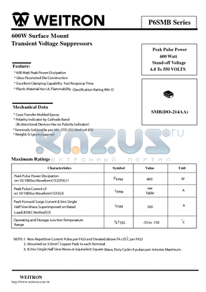 P6SMB160CA datasheet - 600W Surface Mount Transient Voltage Suppressors