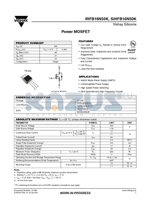 IRFB16N50KPBF datasheet - Power MOSFET