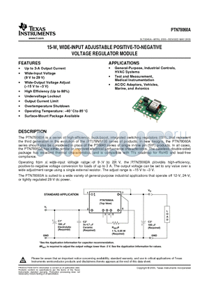 PTN78060A datasheet - 15-W, WIDE-INPUT ADJUSTABLE POSITIVE-TO-NEGATIVE VOLTAGE REGULATOR MODULE