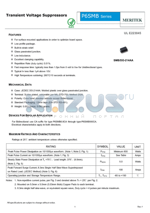 P6SMB160CA datasheet - Transient Voltage Suppressors