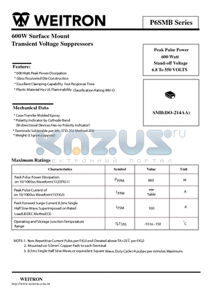 P6SMB16A datasheet - 600W Surface Mount Transient Voltage Suppressors