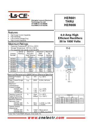 HER602 datasheet - 6.0Amp high efficient rectifiers 50to1000 volts