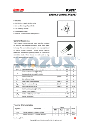 K2837 datasheet - Silicon N-Channel MOSFET