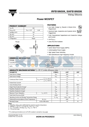 IRFB18N50K datasheet - Power MOSFET