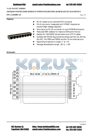 LU8S000LF datasheet - 1X8 RJ45 CONNECTOR MODULE WITH INTEGRATED 10/100 BASE-TX MAGNETICS