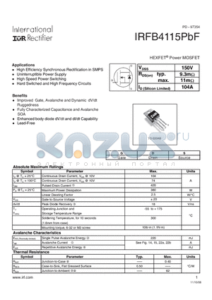 IRFB4115PBF datasheet - HEXFET Power MOSFET