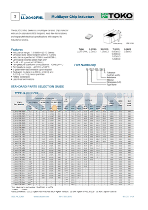 LL2012-FHL27NJ datasheet - Multilayer Chip Inductors