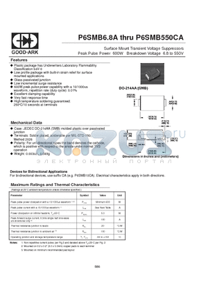 P6SMB170A datasheet - Surface Mount Transient Voltage Suppressors