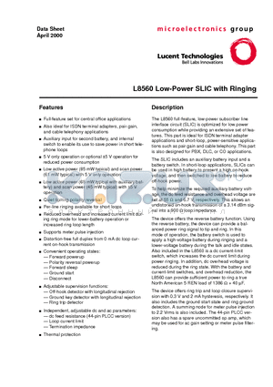 LUCL8560EP-D datasheet - Low-Power SLIC with Ringing