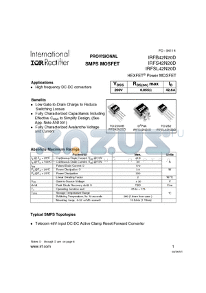 IRFB42N20D datasheet - High frequency DC-DC converters