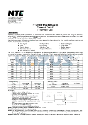 NTE8242 datasheet - Thermal Cutoff (Thermal Fuse)