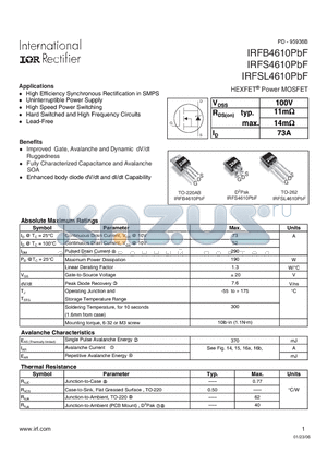 IRFB4610PBF datasheet - HEXFET Power MOSFET