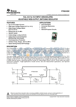 PTR08100W datasheet - 10-A, 4.5-V to 14-V INPUT, NON-ISOLATED, ADJUSTABLE WIDE-OUTPUT, SWITCHING REGULATOR