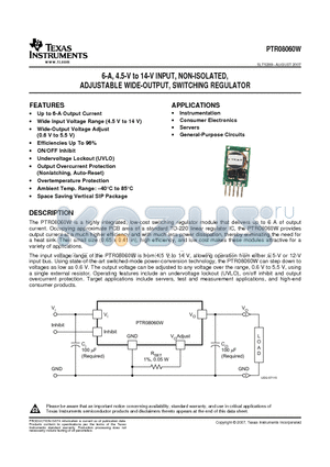 PTR08060WVD datasheet - 6-A, 4.5-V to 14-V INPUT, NON-ISOLATED, ADJUSTABLE WIDE-OUTPUT, SWITCHING REGULATOR
