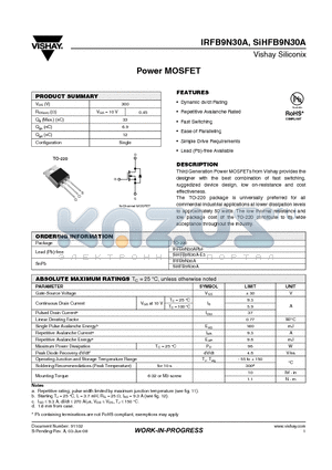 IRFB9N30A datasheet - Power MOSFET