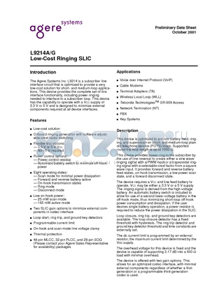 LUCL9214GAJ-D datasheet - Low-Cost Ringing SLIC