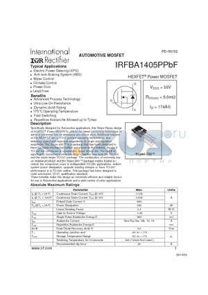 IRFBA1405PPBF datasheet - HEXFET^ Power MOSFET