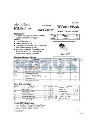 IRFBA32N50K datasheet - HEXFET^ Power MOSFET