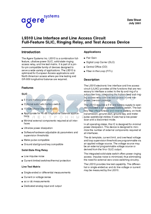 LUCL9310AP-D datasheet - Line Interface and Line Access Circuit Full-Feature SLIC,Ringing Relay,and Test Access Device