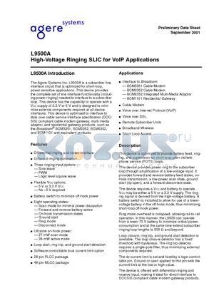 LUCL9500 datasheet - High-Voltage Ringing SLIC for VolP Applications