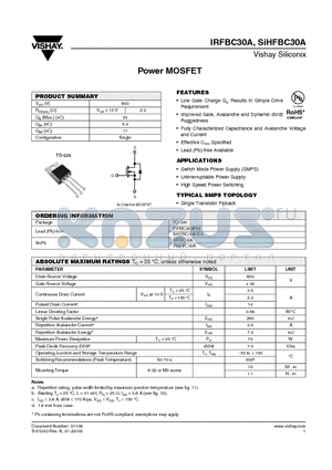 IRFBC30A datasheet - Power MOSFET