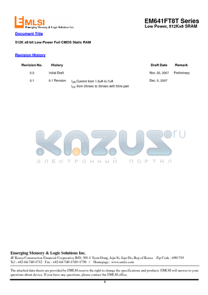 EM621FS8ET-10L datasheet - 512K x8 bit Low Power Full CMOS Static RAM