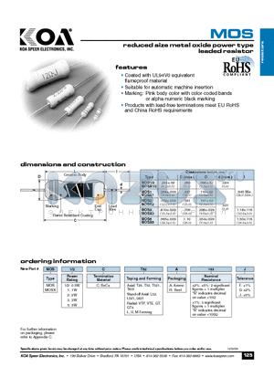 MOS1CT52R103 datasheet - reduced size metal oxide power type leaded resistor