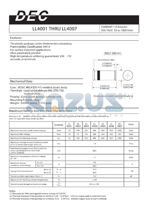 LL4005 datasheet - CURRENT 1.0 Ampere VOLTAGE 50 to 1000 Volts