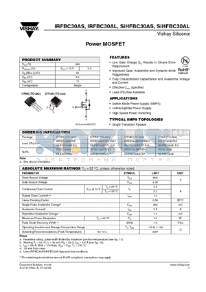 IRFBC30ASTRRPBF datasheet - Power MOSFET