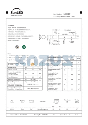 LUG11C datasheet - T-1 (3mm) SOLID STATE LAMP