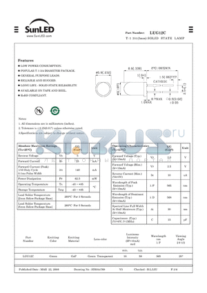 LUG12C datasheet - T-1 3/4 (5mm) SOLID STATE LAMP