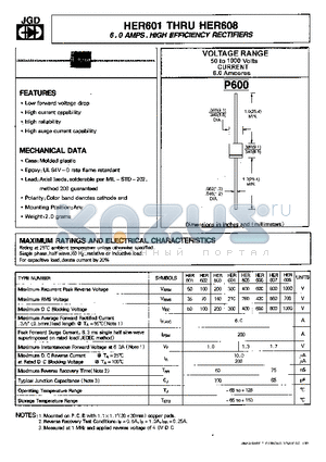 HER608 datasheet - 6.0 AMPS.HIGH EFFICIENCY RECTIFIERS