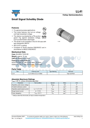 LL41-GS18 datasheet - Small Signal Schottky Diode