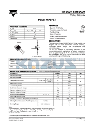 IRFBG20 datasheet - Power MOSFET