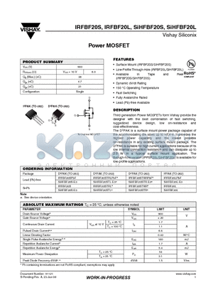 IRFBF20S datasheet - Power MOSFET