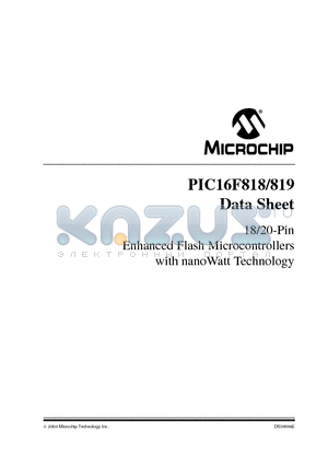 PIC16F818T-E/SO datasheet - 18/20-Pin Enhanced Flash Microcontrollers with nanoWatt Technology